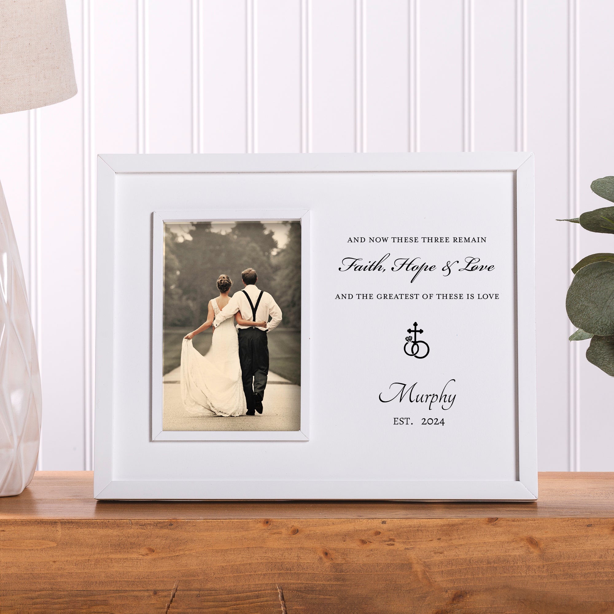 Personalized Wedding Rings & Cross Frame - 9.5" x 12"