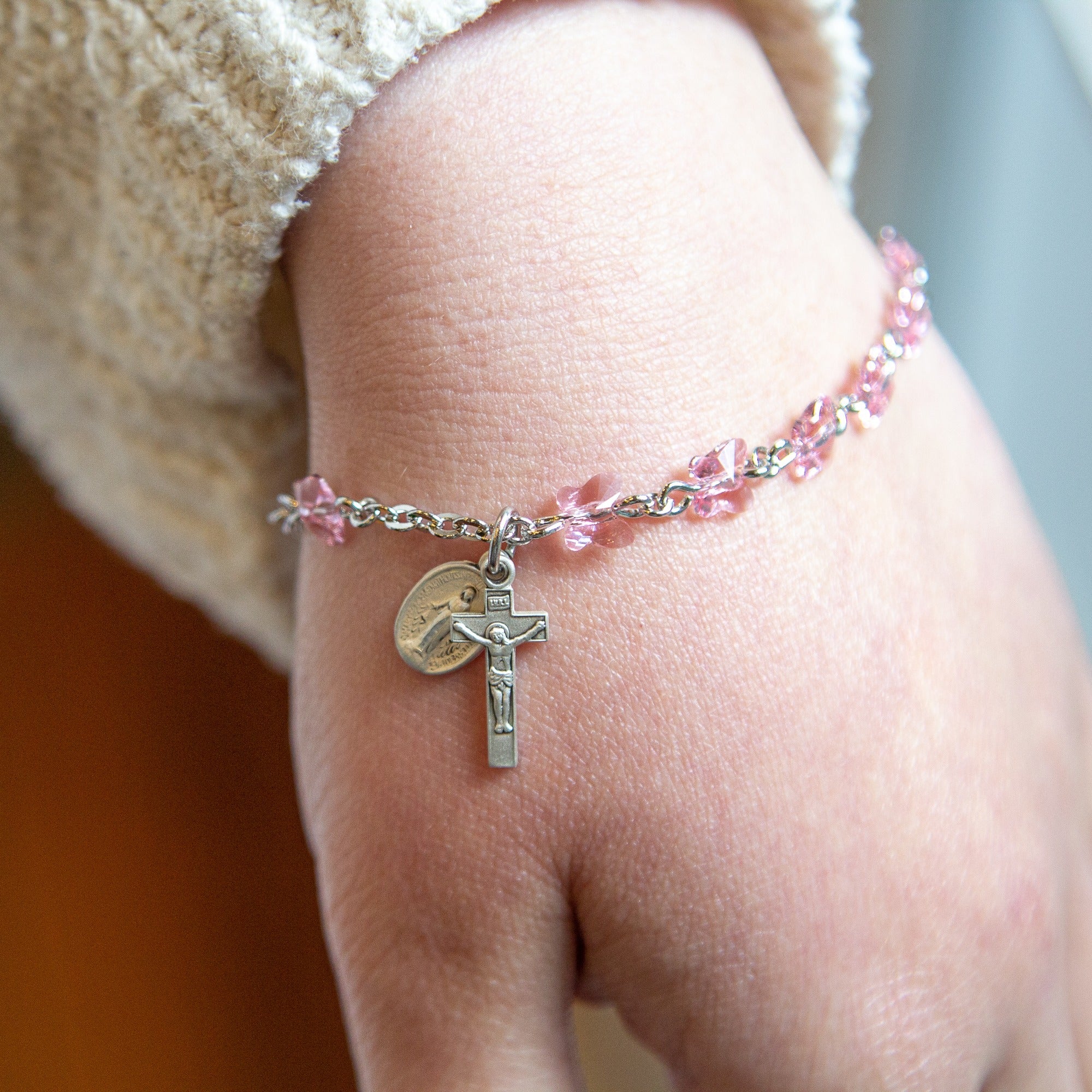 Swarovski Rose Butterfly Rosary Bracelet