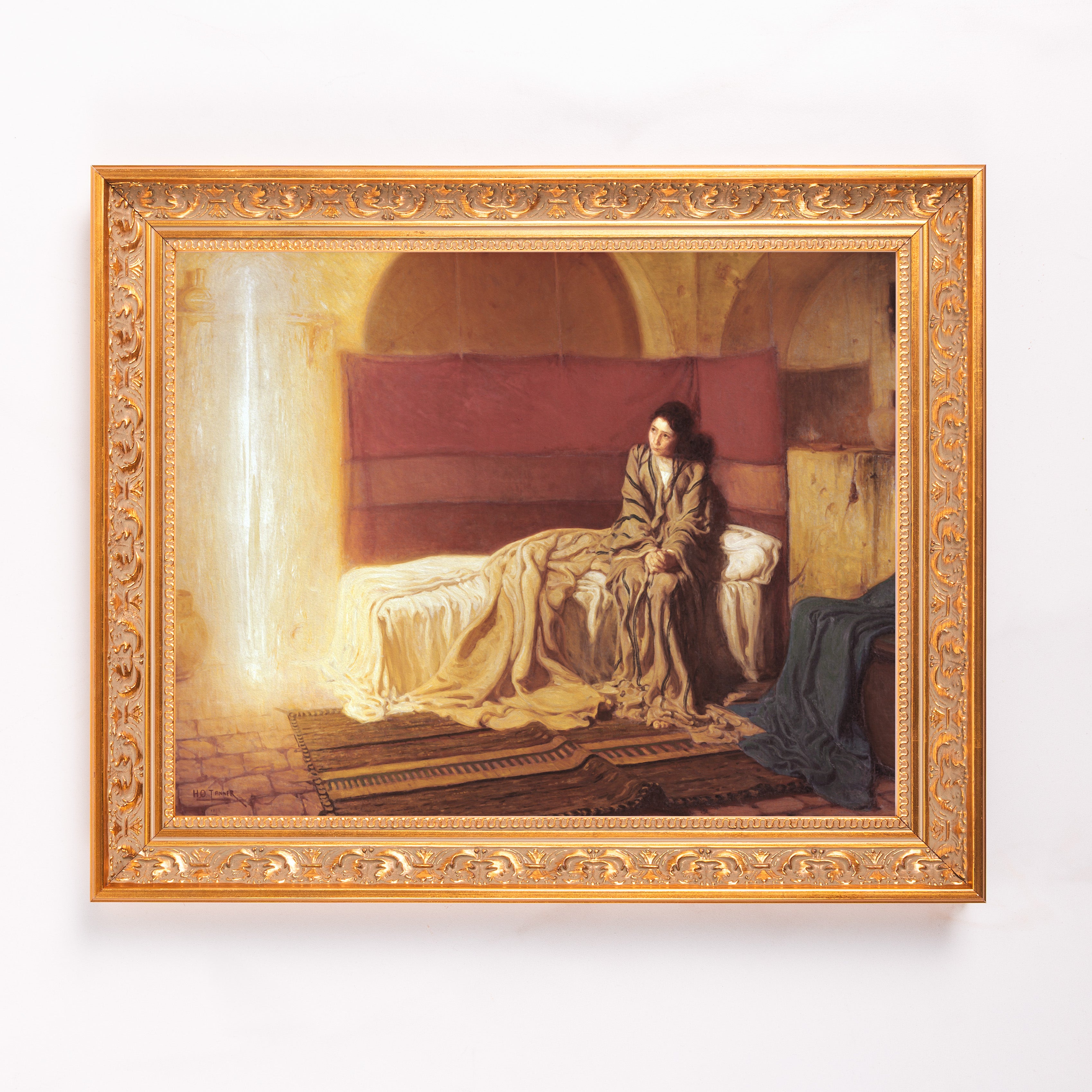 Framed Oil painting titled "Annunciation" by Henry Ossawa Tanner.
