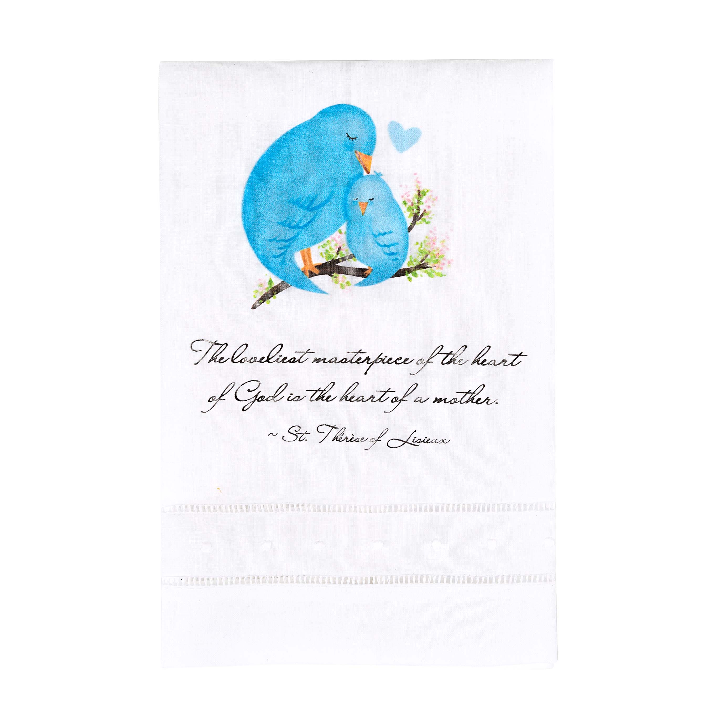 Bluebirds Heart of a Mother Linen Guest Towel