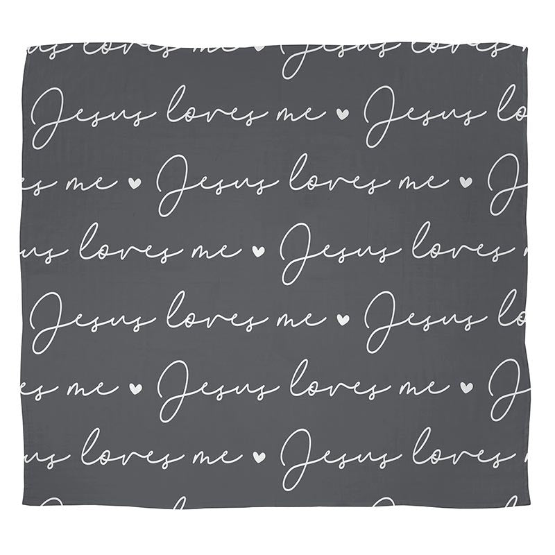 Jesus Loves Me Gray & White Baby Blanket
