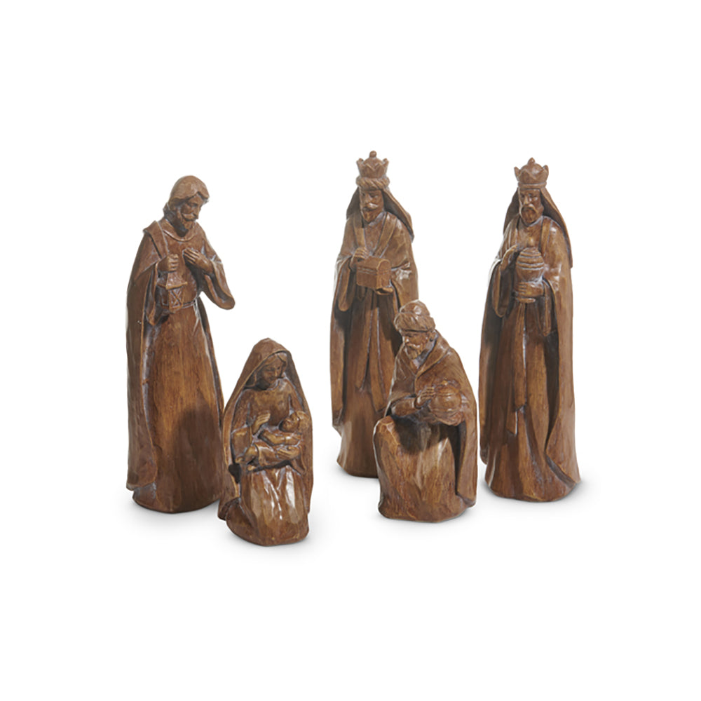 Rich Carved Wood Look Nativity - 14"