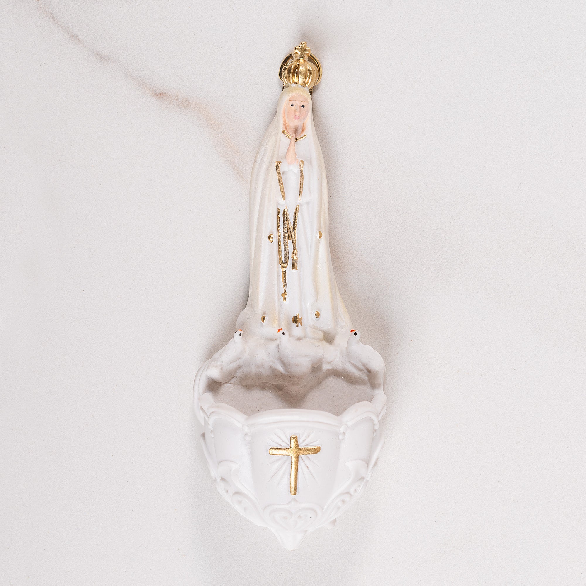 Our Lady of Fatima Painted Holy Water Font - 6.3"