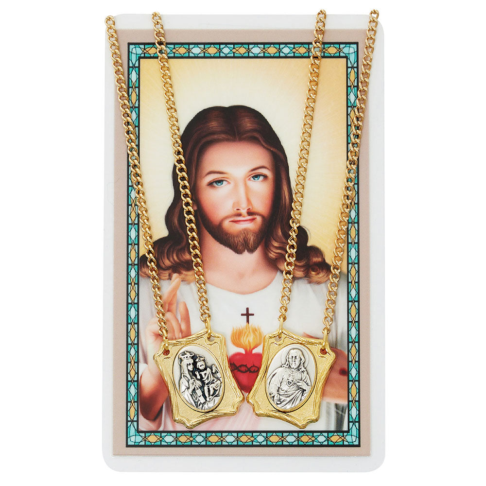 Two-Tone Scapular Necklace & Sacred Heart Prayer Card