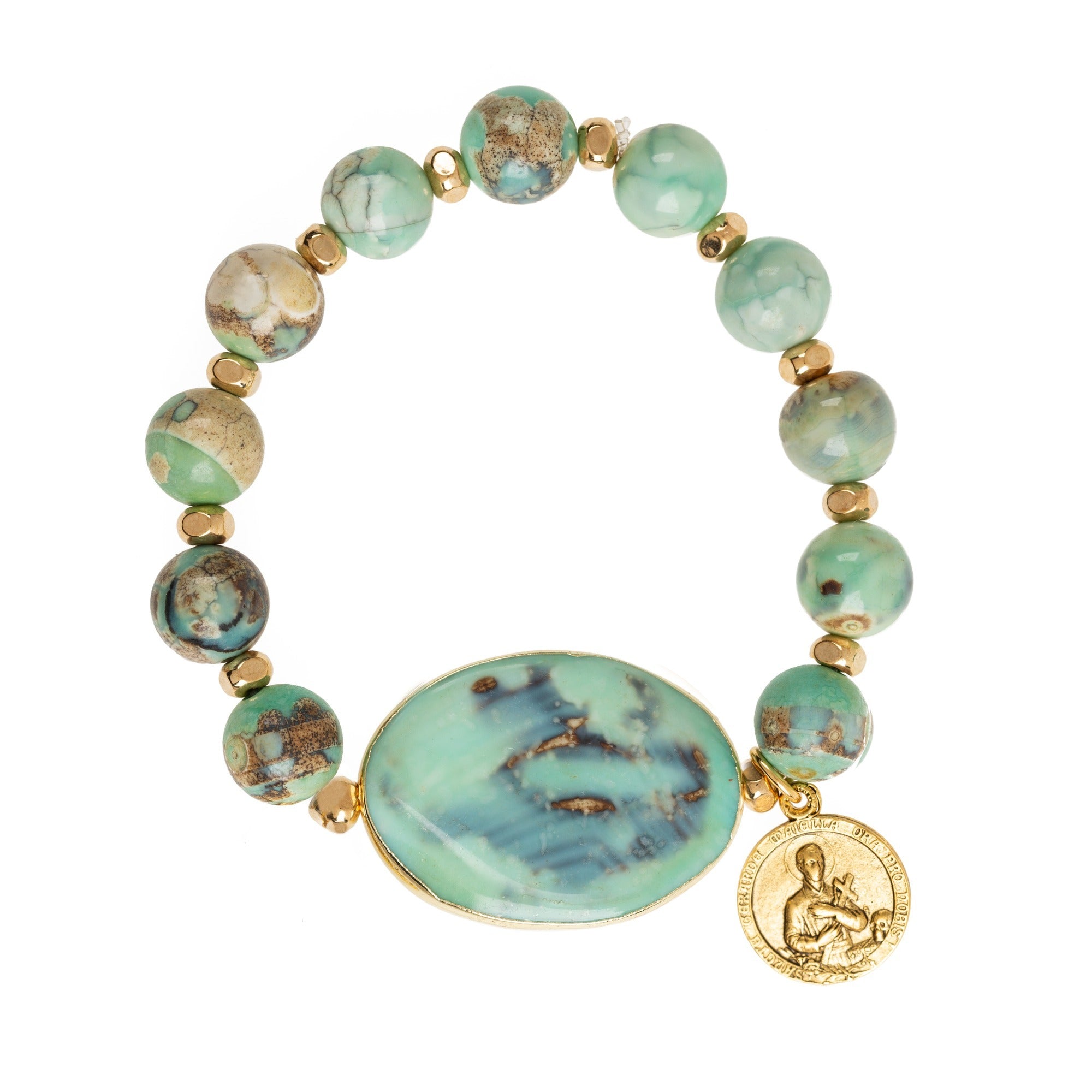 St. Gerard and Our Lady or Perpetual Help Turquoise Stretch Bracelet