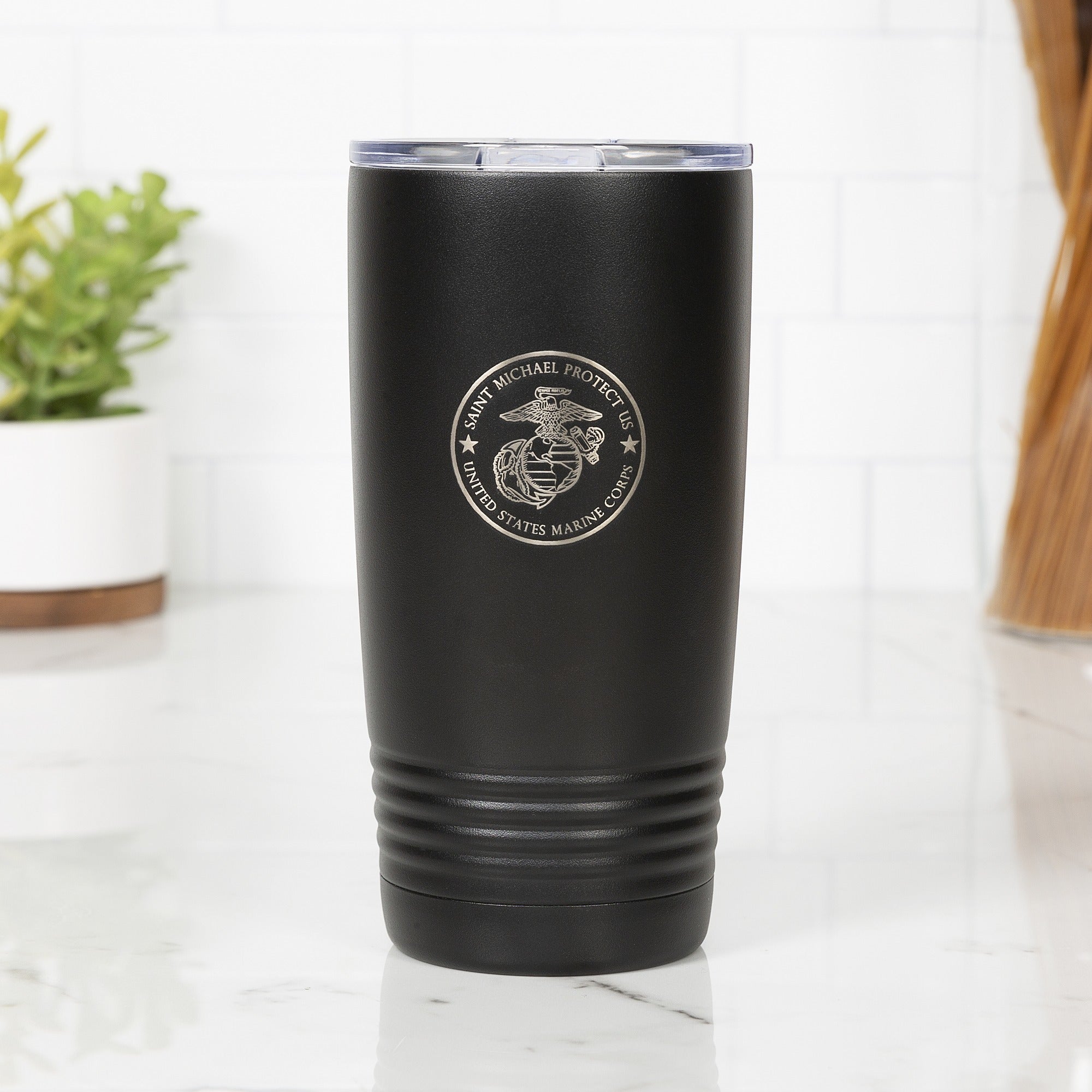 Personalized St. Michael Marine Corps Black 20oz Tumbler