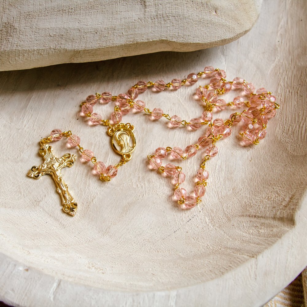 Golden & Pink Crystal Rosary