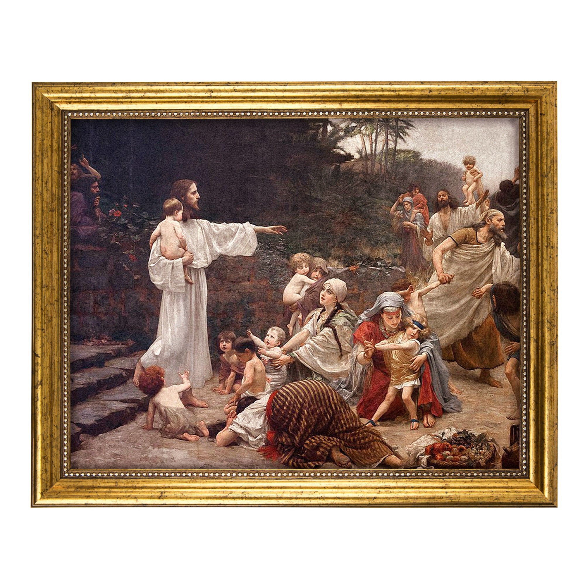Let the Children Come Antique Gold Framed Print - 8" x 10"