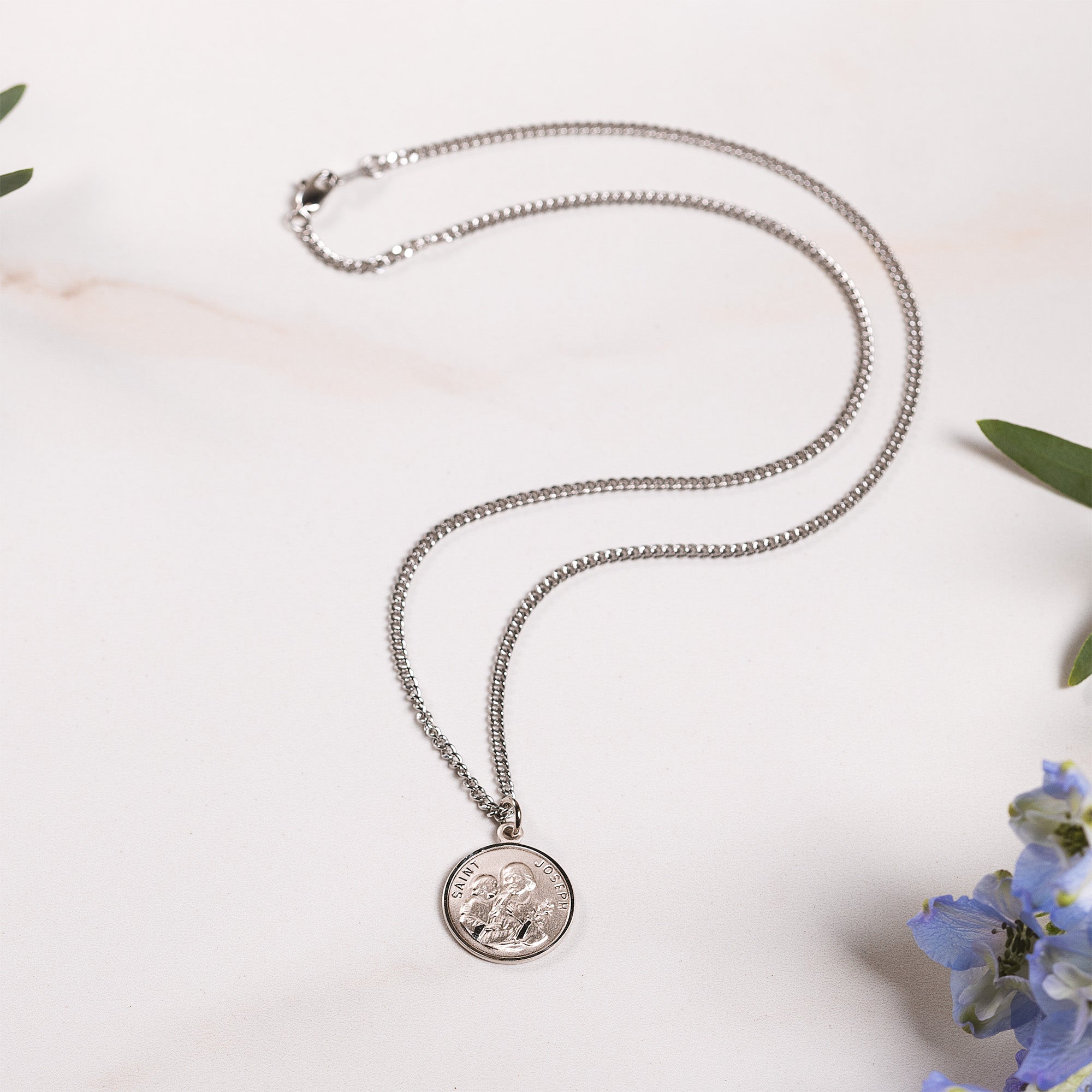 Petite Sterling St. Joseph Medal Necklace