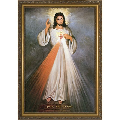 Divine Mercy & Sacred Heart in Ornate Gold Frame