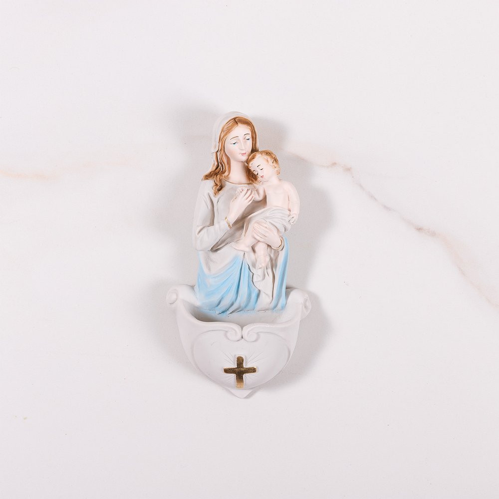 Serenity Madonna & Child Holy Water Font - 7"