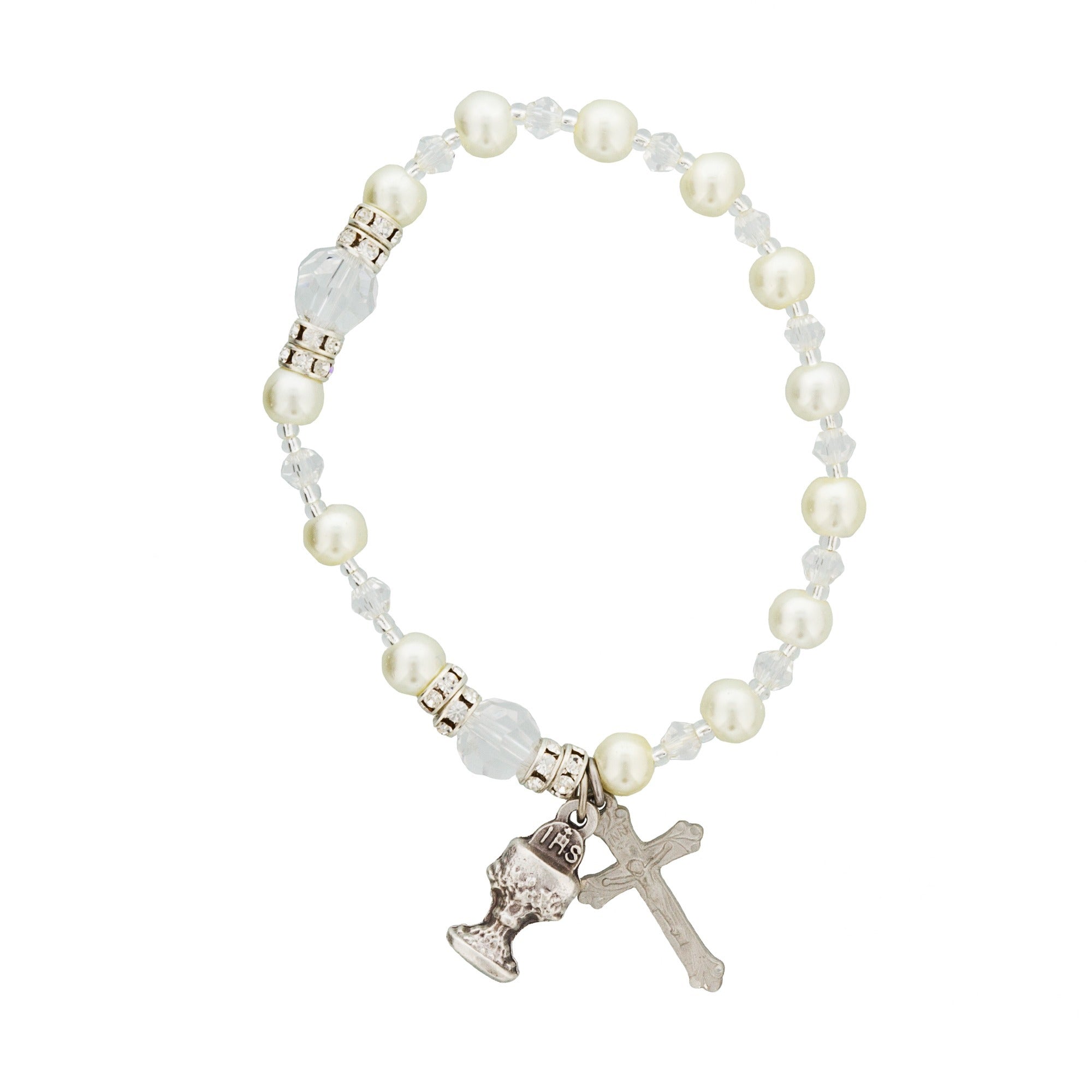 First Communion Glass Pearl Rosary Bracelet