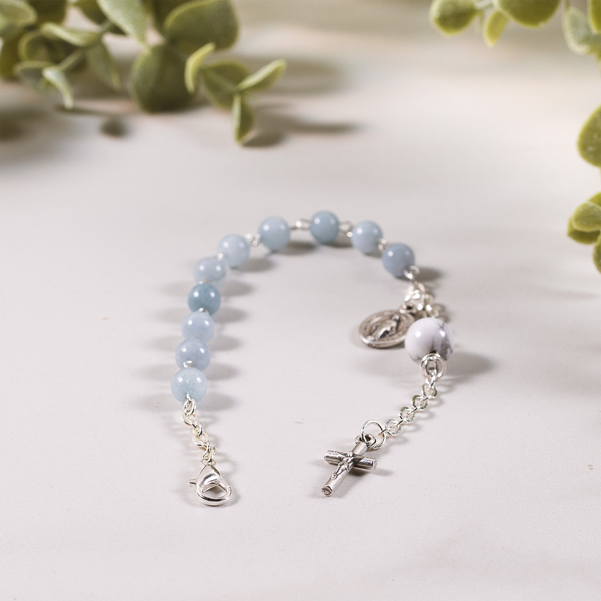Angelite & Aulite Gemstone Rosary Bracelet