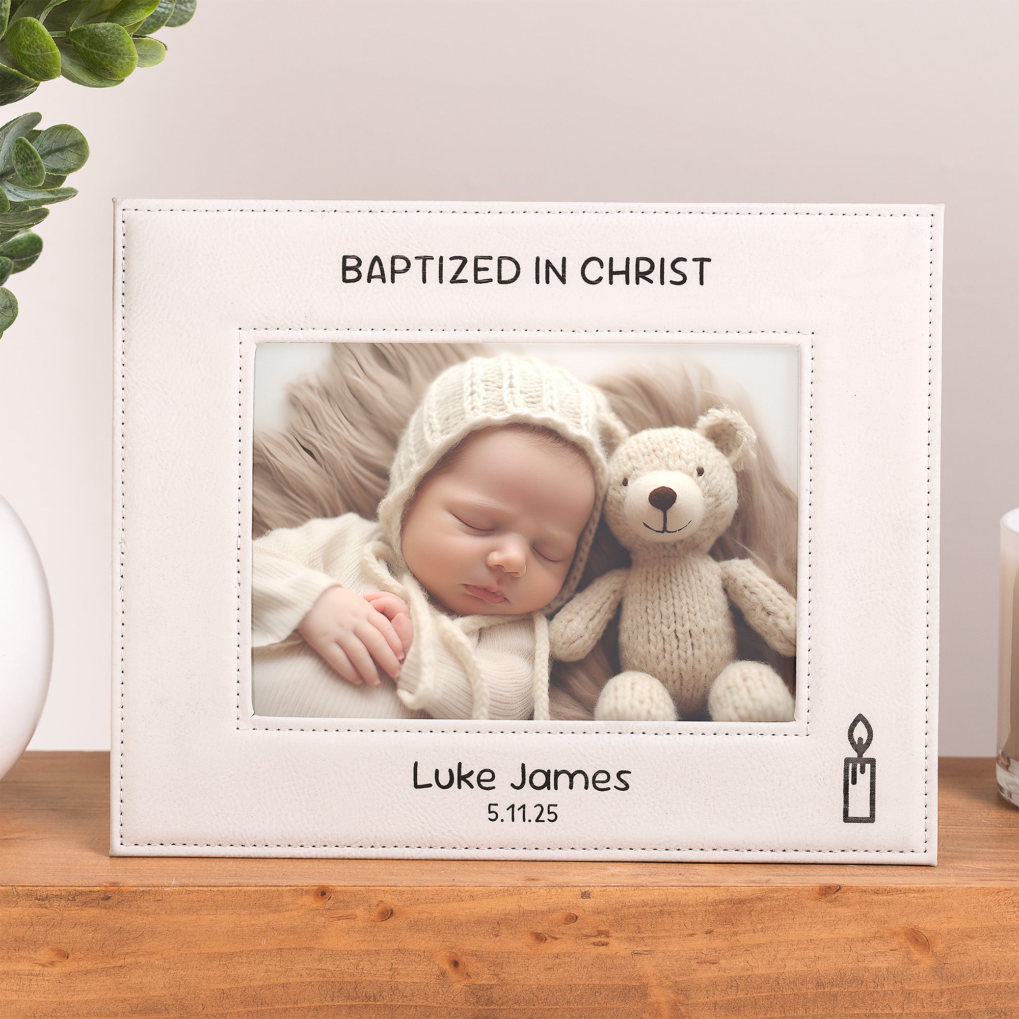 Personalized Leather Baptism Frame
