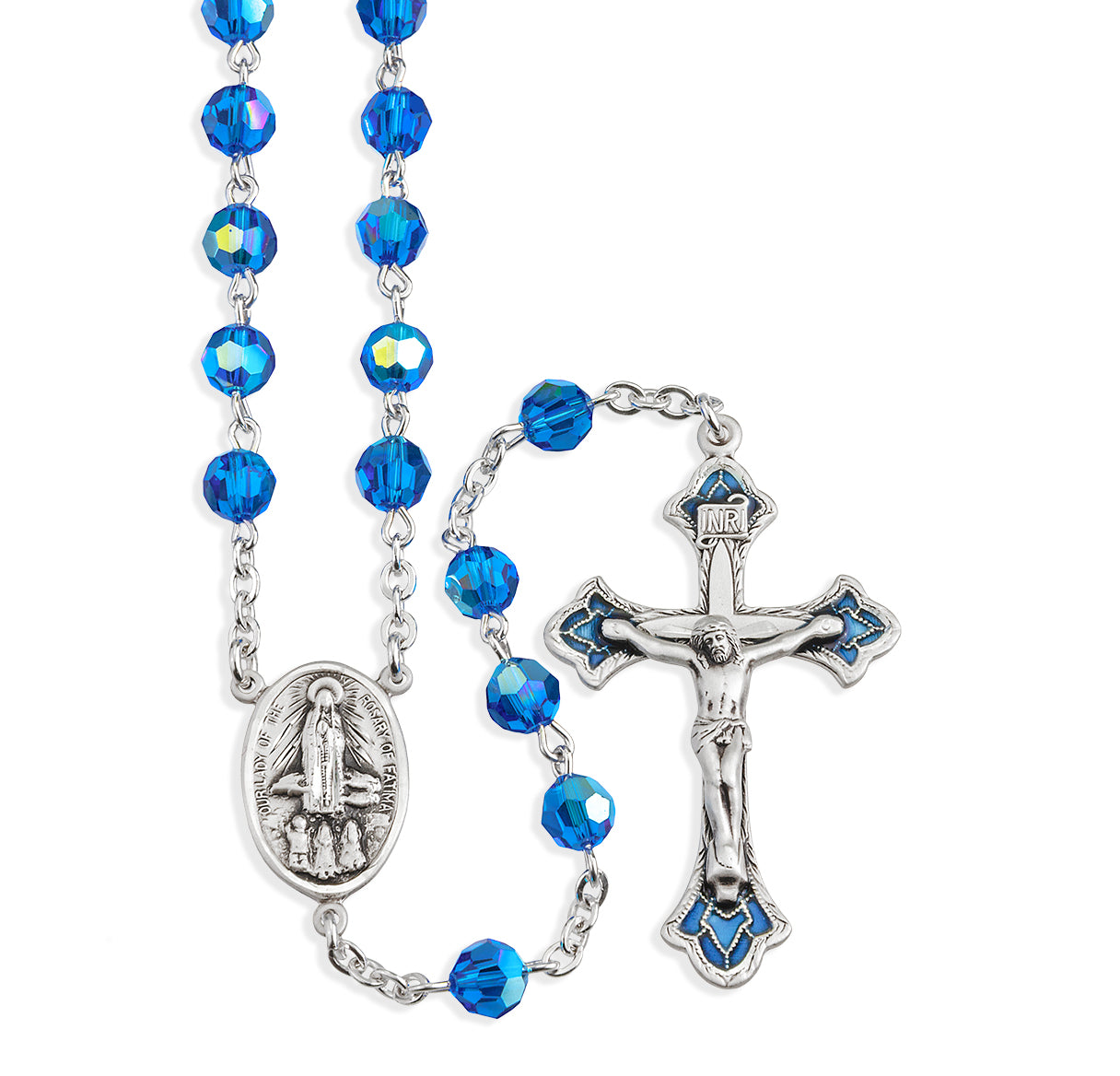 Brilliant Blue Our Lady of Fatima Austrian Crystal Rosary