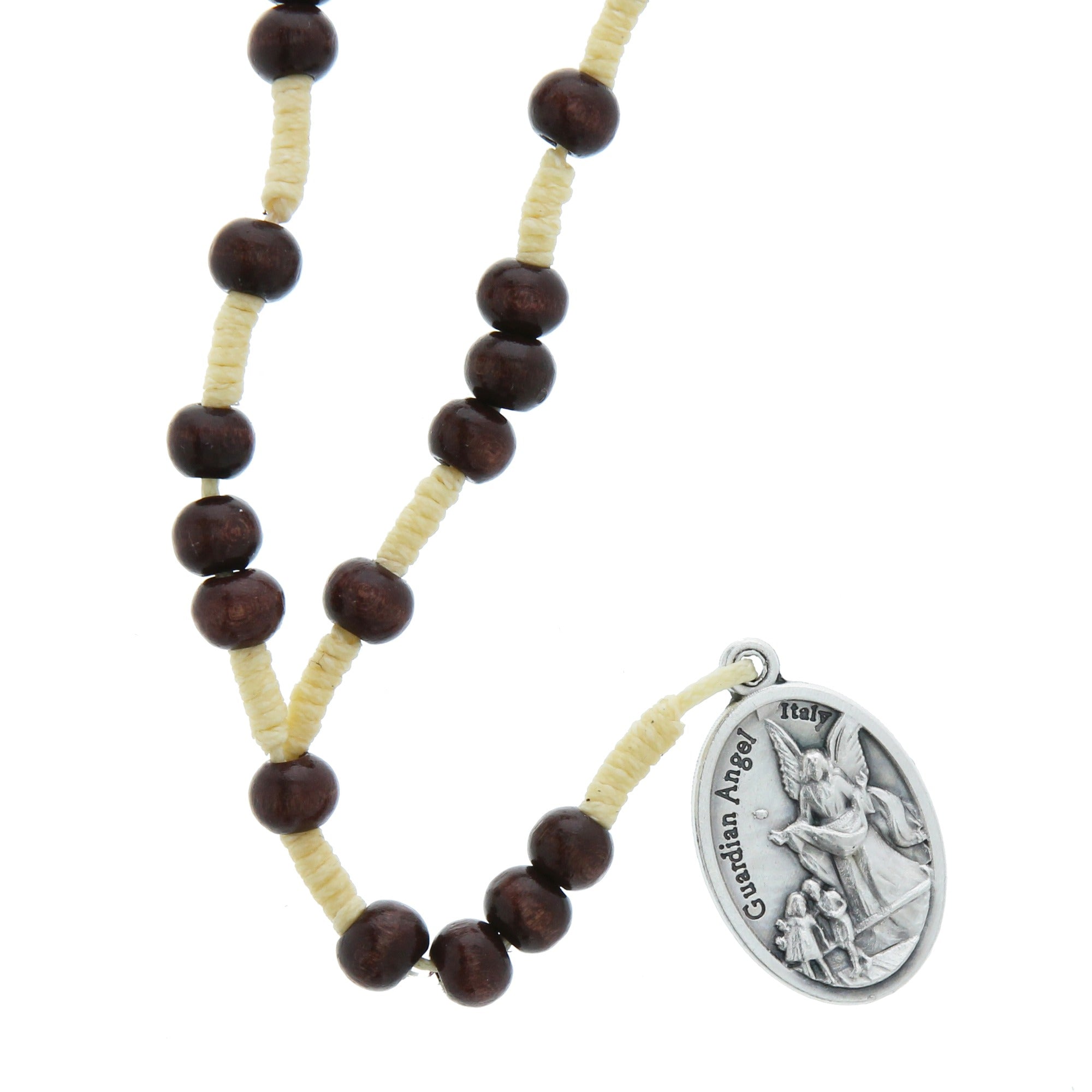 Saint Michael & Guardian Angel Chaplet Rosary | Wooden Beads With Silver Medals | Catholic Gift For First Communion, Confirmation
