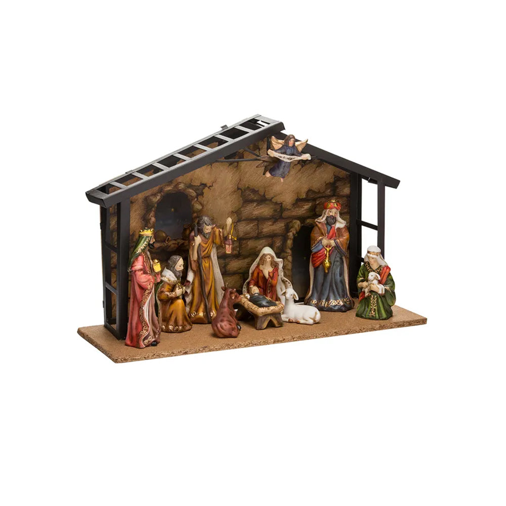 Richly Colored Porcelain Nativity Set & Stable - 10-Pieces