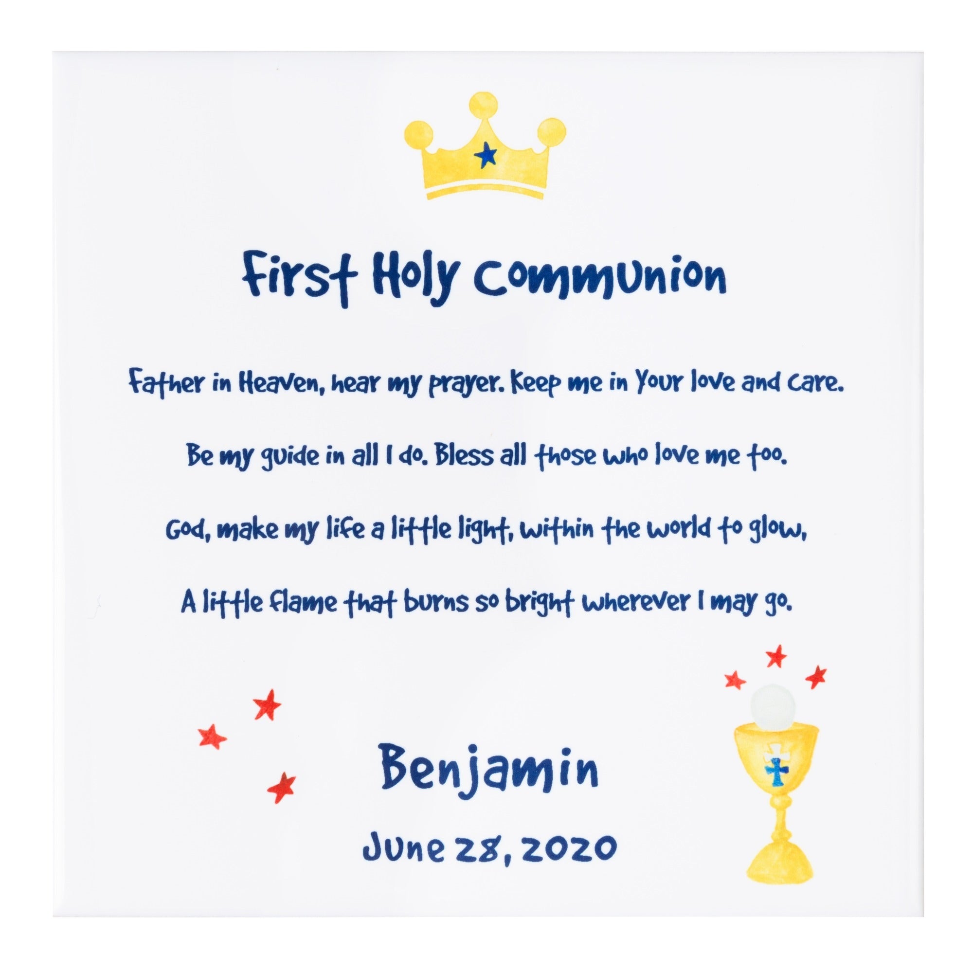 Personalized First Communion Prayer Tile for Boys