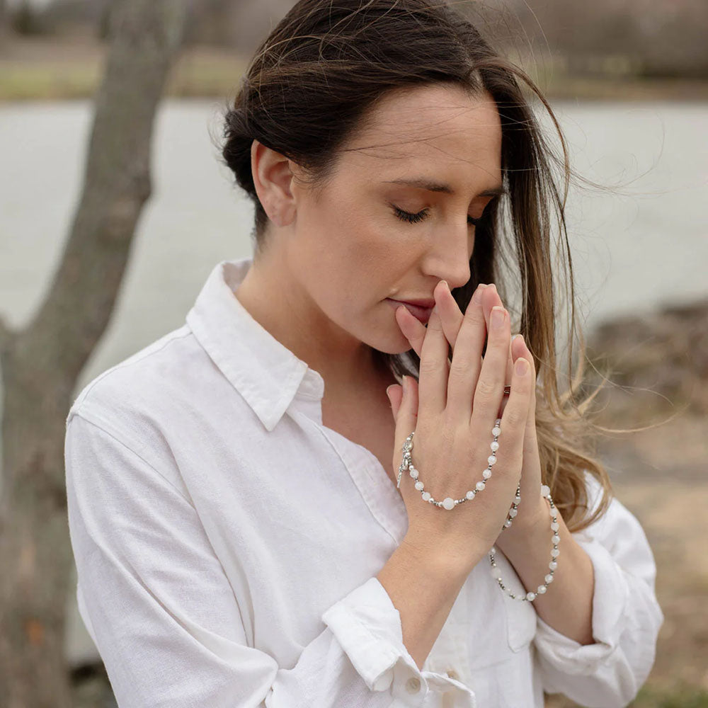 Pearl and Silver Bead Rosary Wrap Bracelet