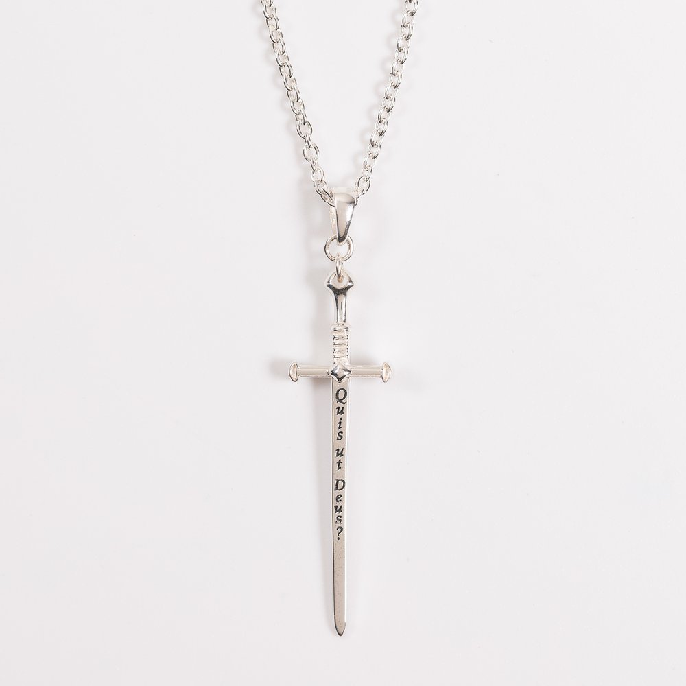 Sterling Silver St. Michael Quis ut Deus Sword Necklace