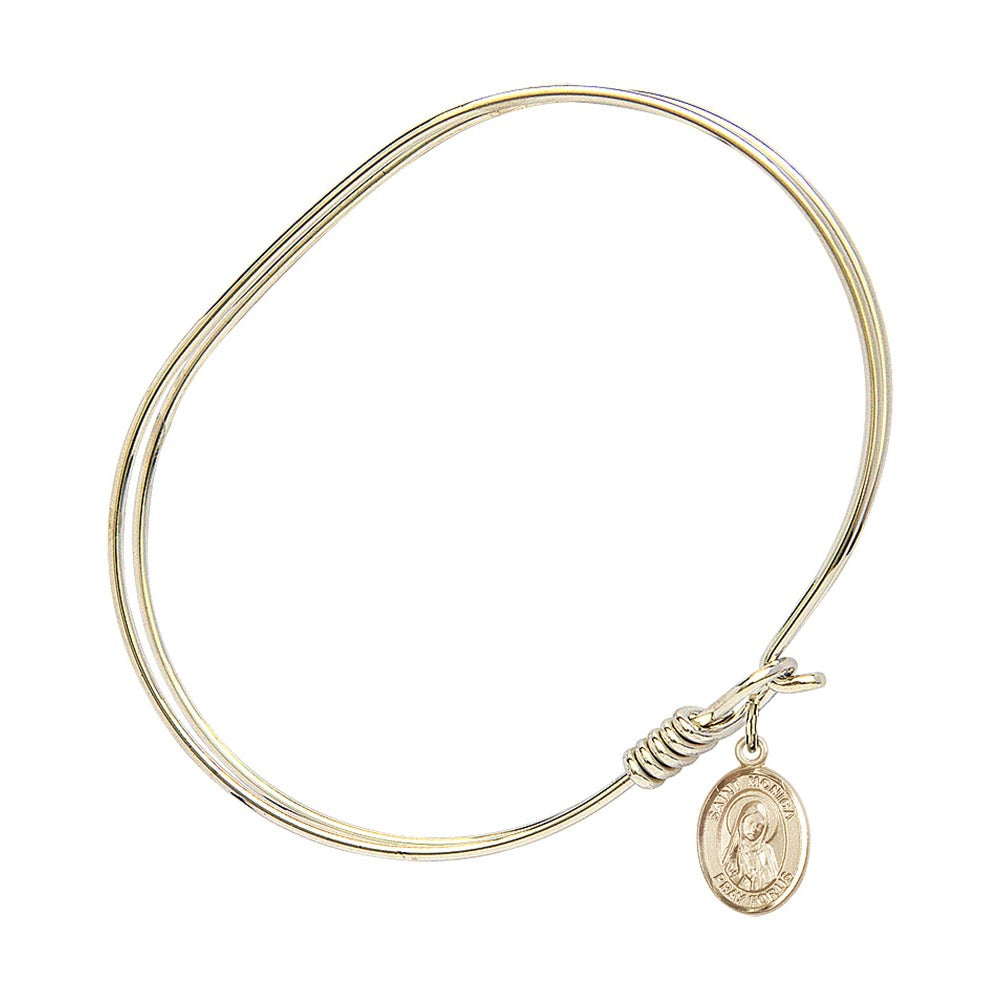 Adult 7" Oval Gold Plated Bangle Bracelet with St. Monica Medal Charm