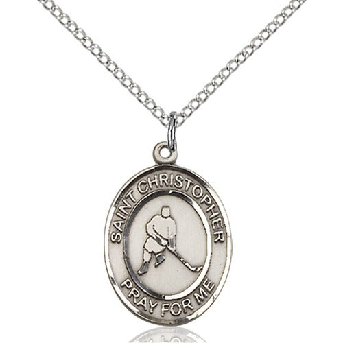 Sterling Silver St. Christopher/Ice Hockey Pendant