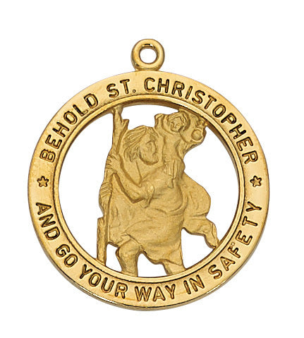 Gold Over Sterling Silver St. Christopher Medal Necklace - 24"