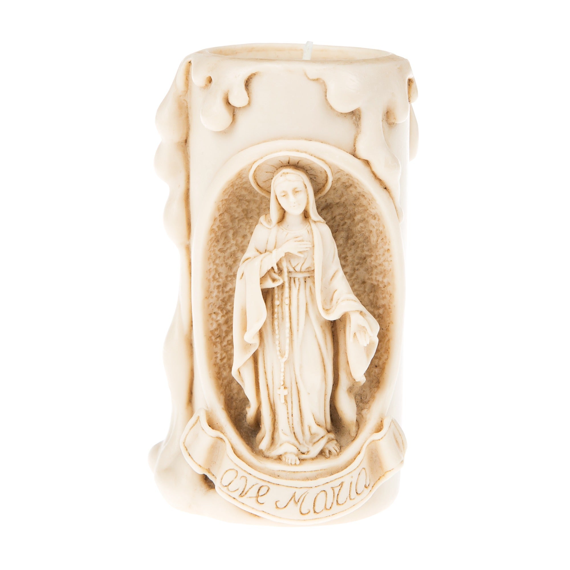 Ave Maria Cream Colored Candle Holder