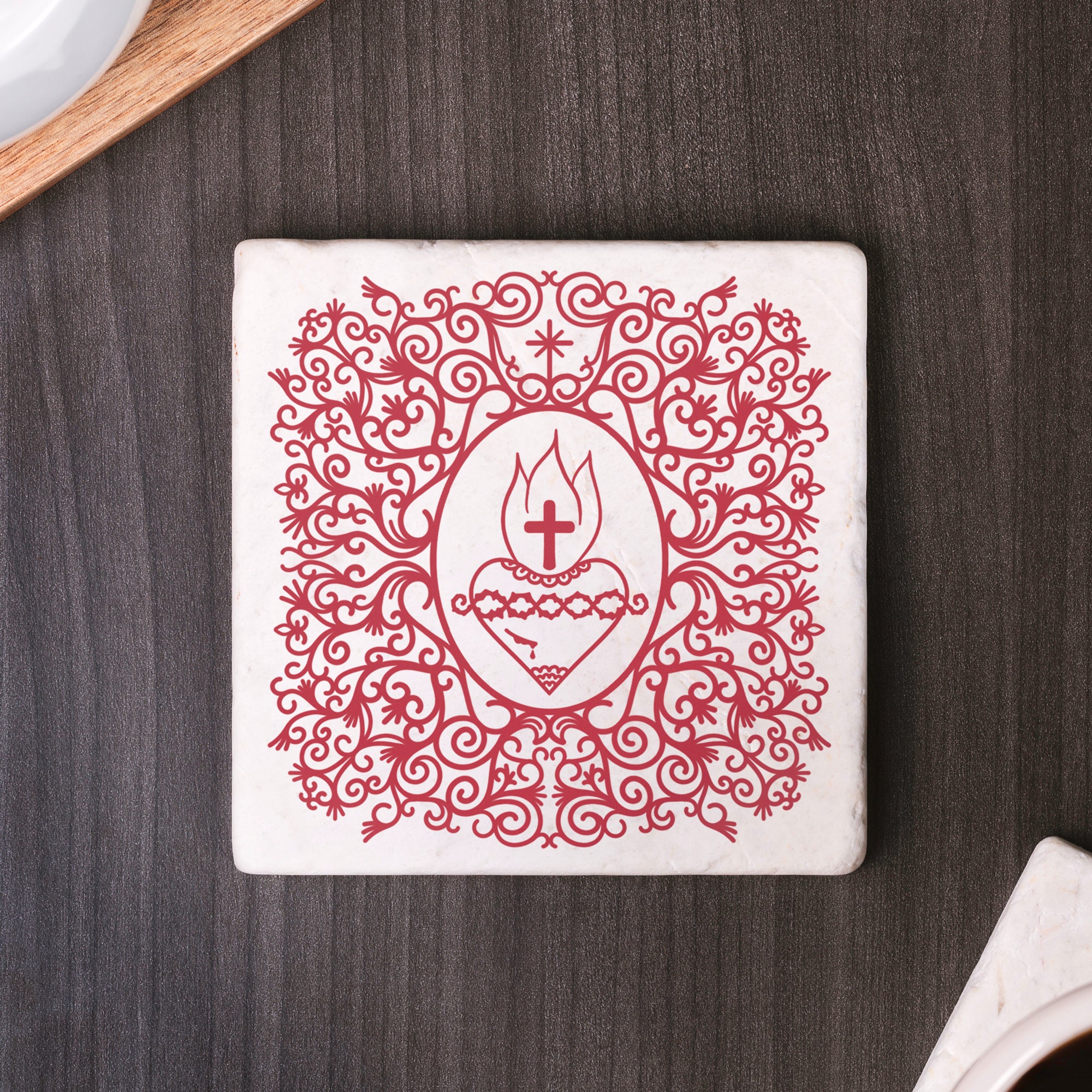 Sacred Heart Filigree Stone Coaster
