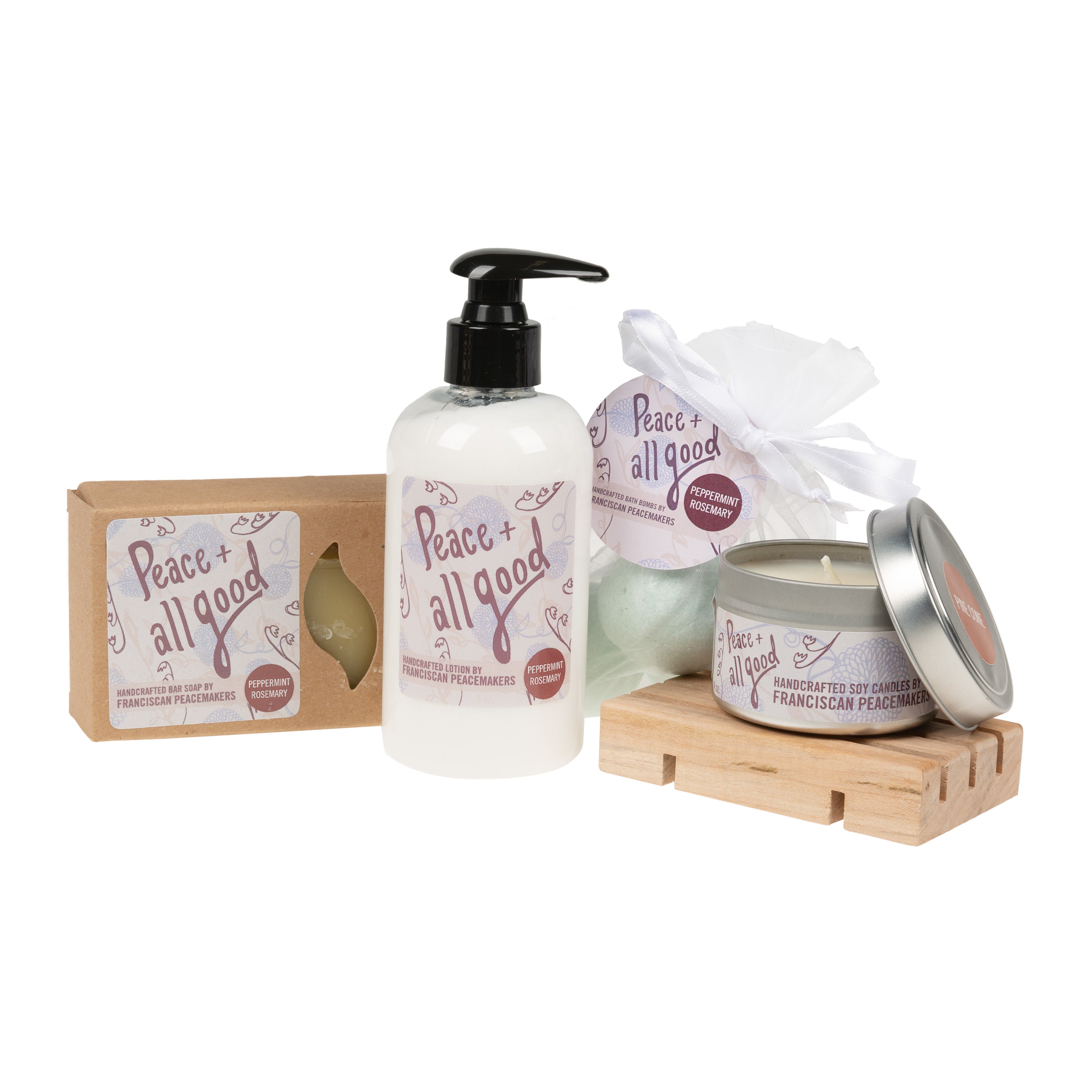 Peace & All Good Gift Set - Peppermint Rosemary + Pinecone Candle