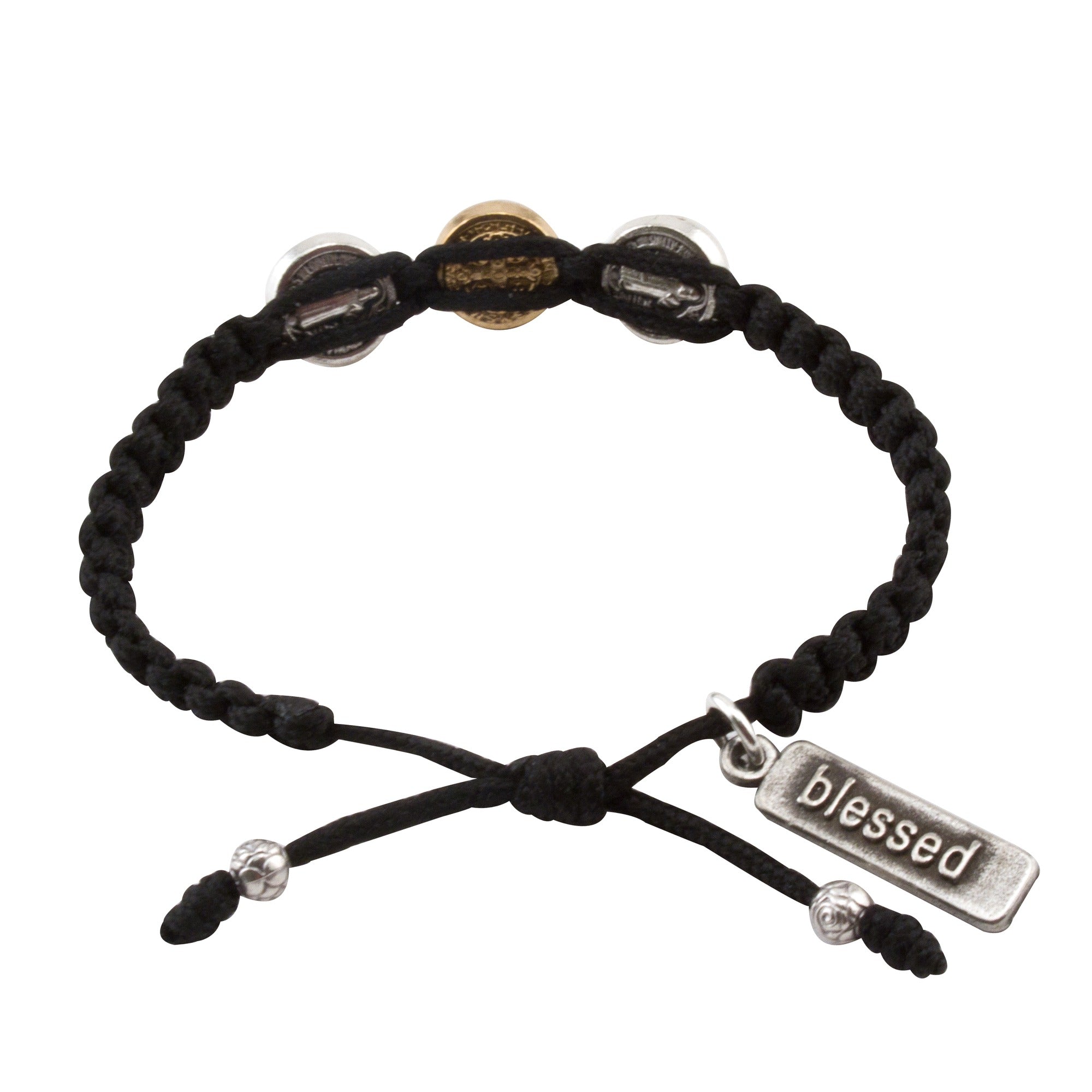 Benedictine Blessing Bracelet for Kids, Black Macrame
