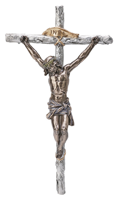 Two Tone Silvered Crucifix with Bronzed Corpus - 16"