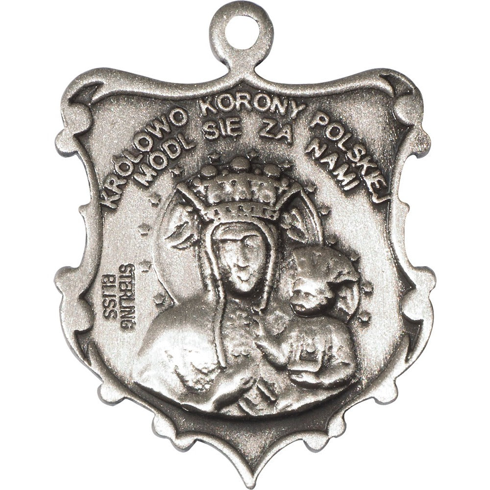 Sterling Silver Our Lady of Czestochowa Pendant 1 X 3/4"