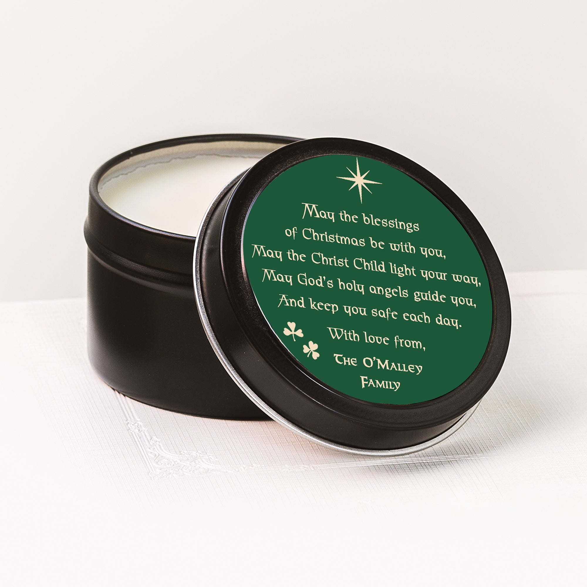 Personalized Irish Christmas Prayer Travel Tin Candles - Set of 6