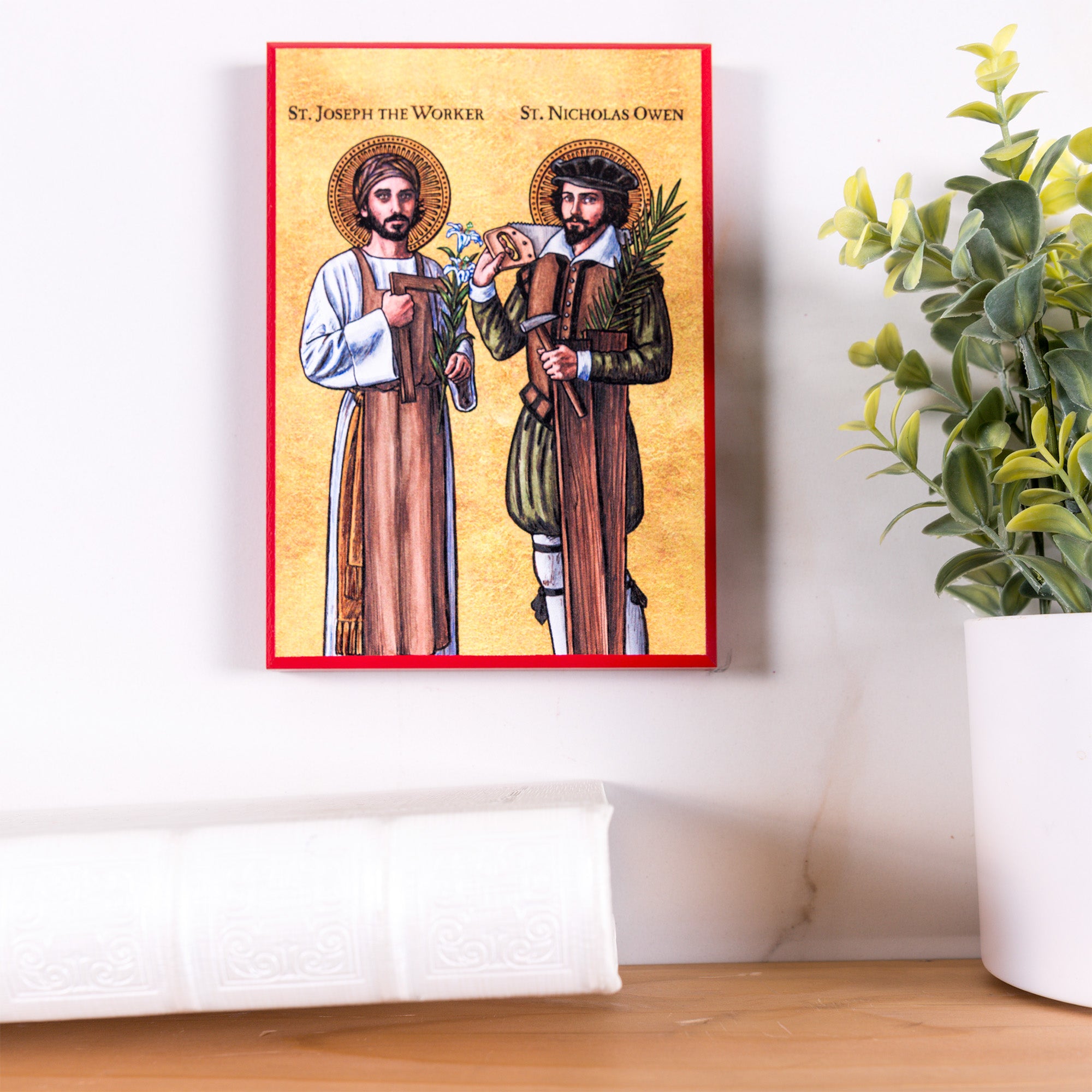Patron Saints of Workers: Joseph & Nicholas Modern Icon Plaque - 5" x 7"
