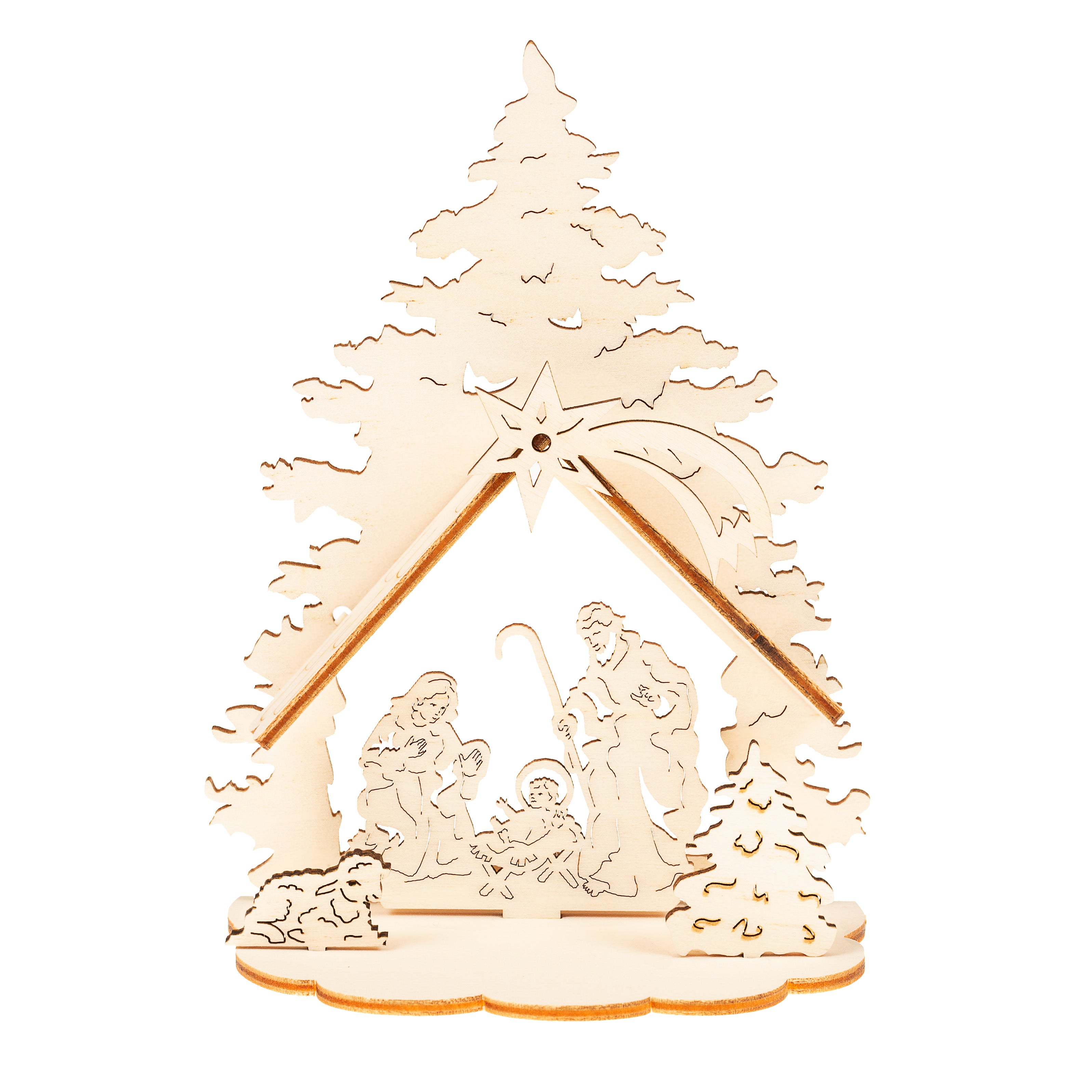 Holy Family Laser Cut Wood Nativity Tree - 6"