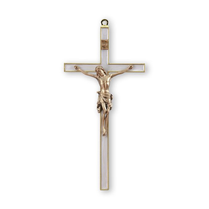 Pearlized Gold Wall Crucifix - 7"