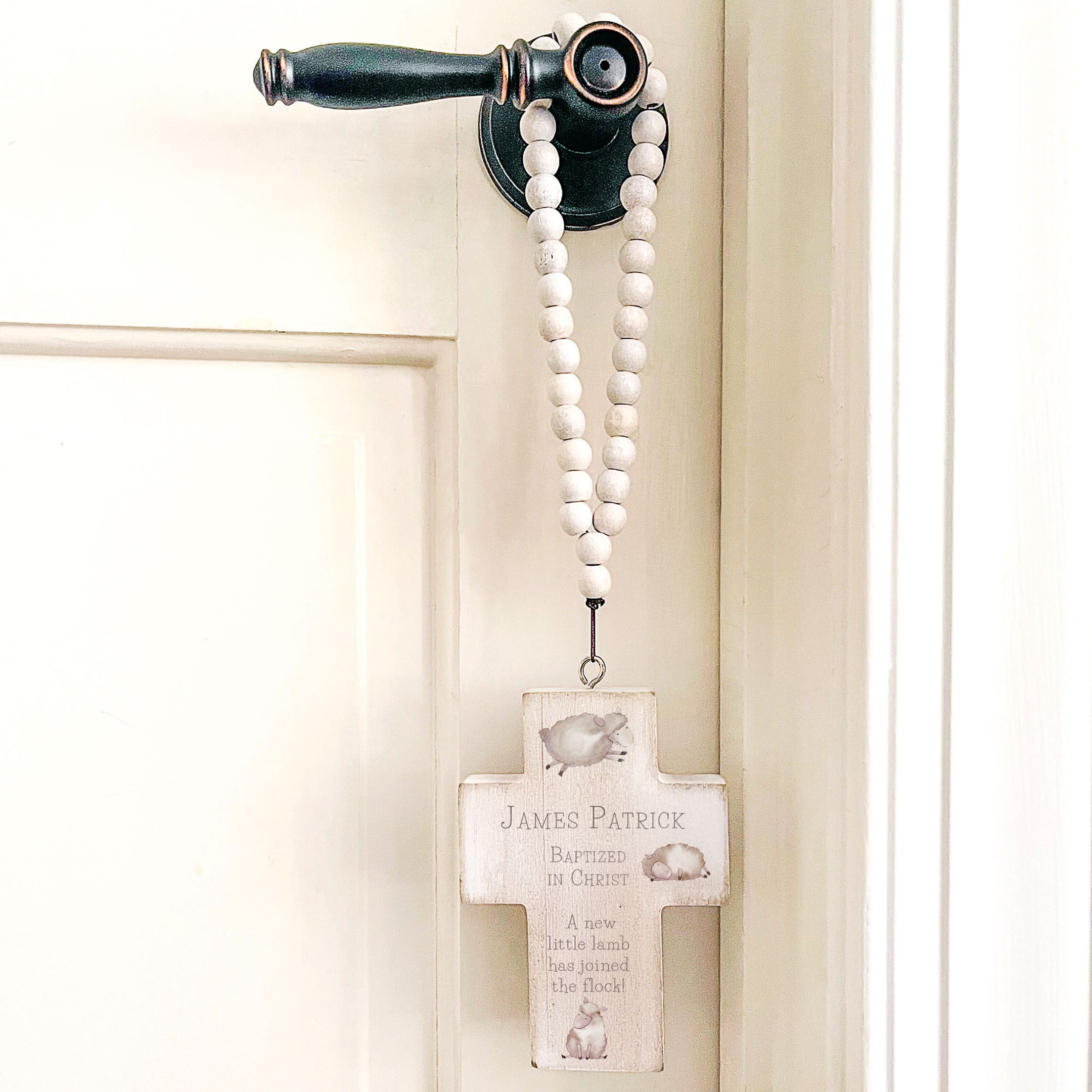 Personalized New Little Lamb Baptism Hanging Cross