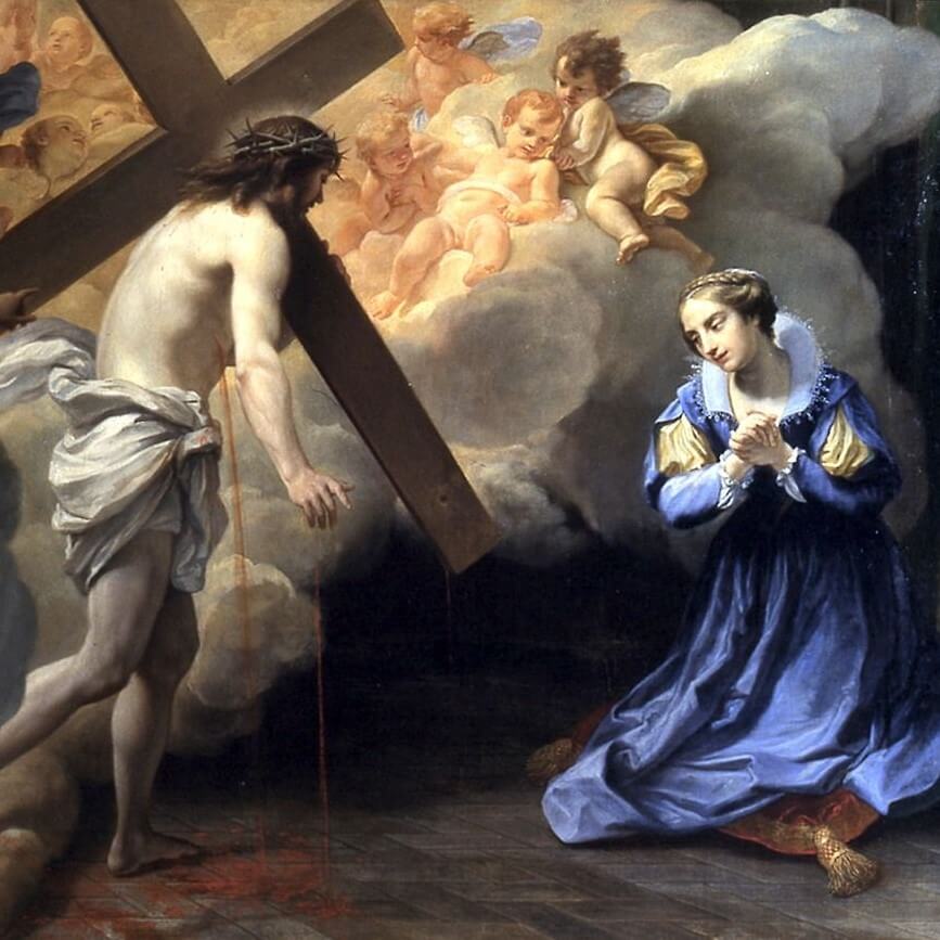 Who is the patron saint of the souls in purgatory?