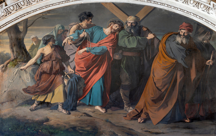 Simon carries the cross of Jesus