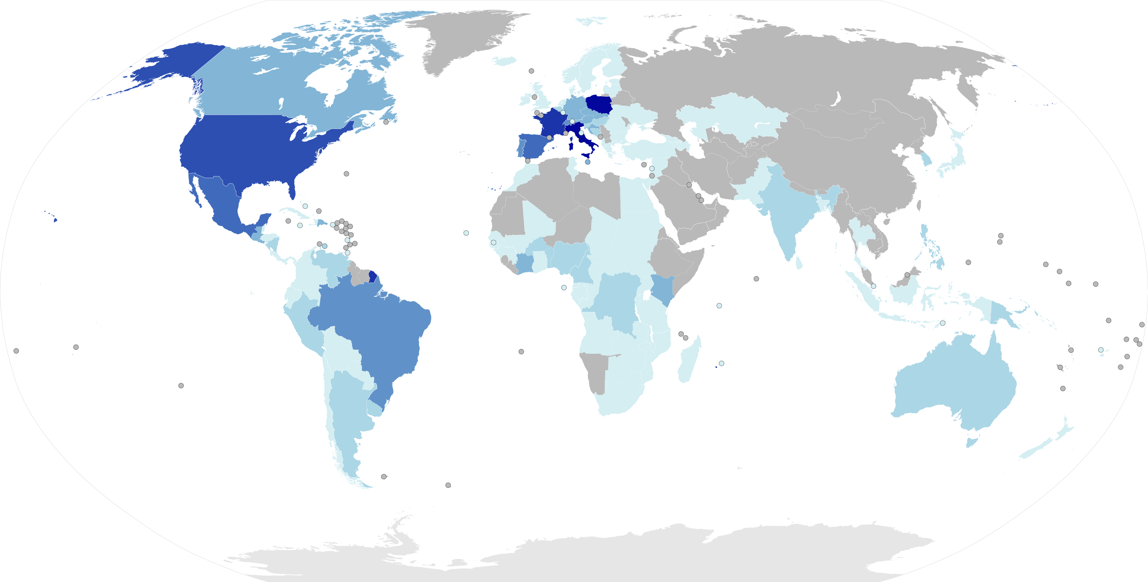 How many countries did JPII visit as pope?
