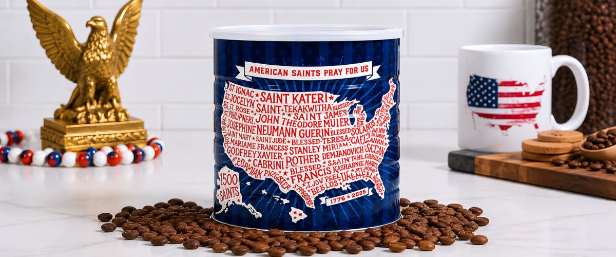 Patriotic coffee-themed still life scene