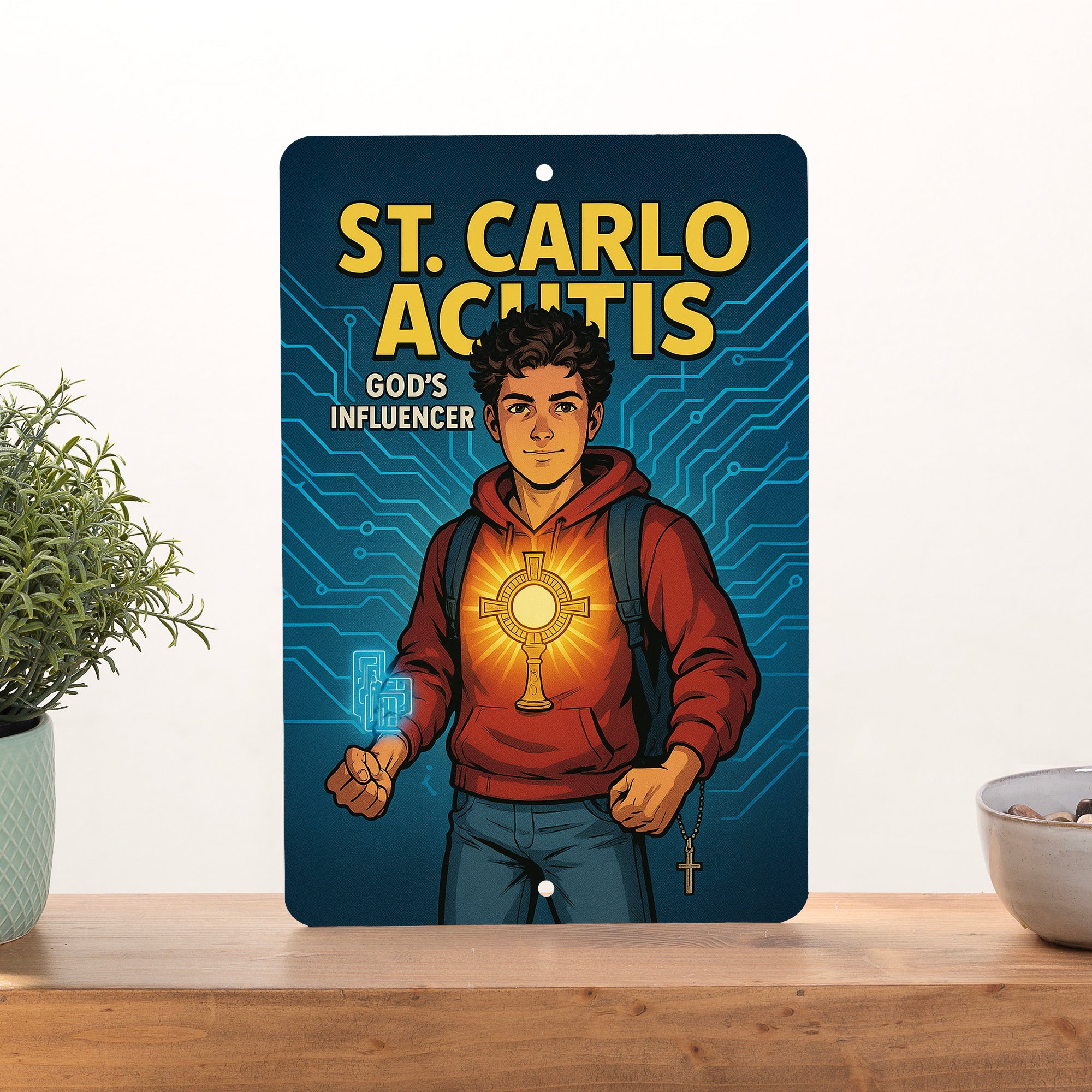 St. Carlo Acutis Superhero Tin Sign