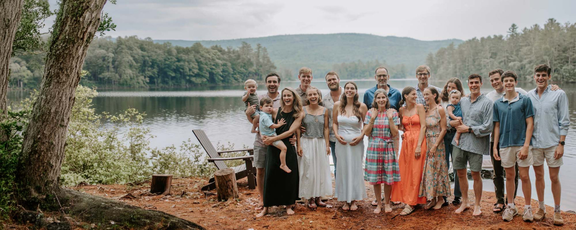 Photo of large Catholic family laughing outside.
