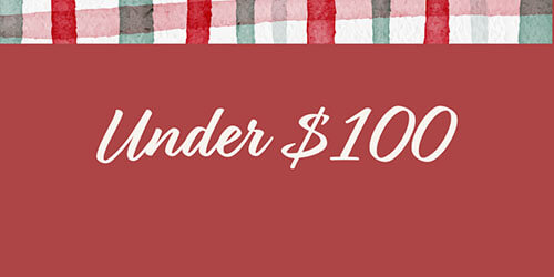 Red background with 'Under $100' text and plaid border