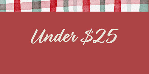 Red background with 'Under $25' text and plaid border