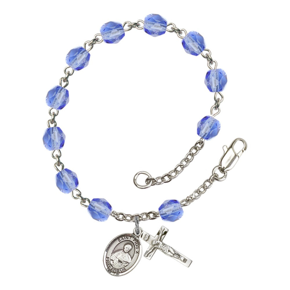 St. Pius X Blue September Rosary Bracelet 6mm