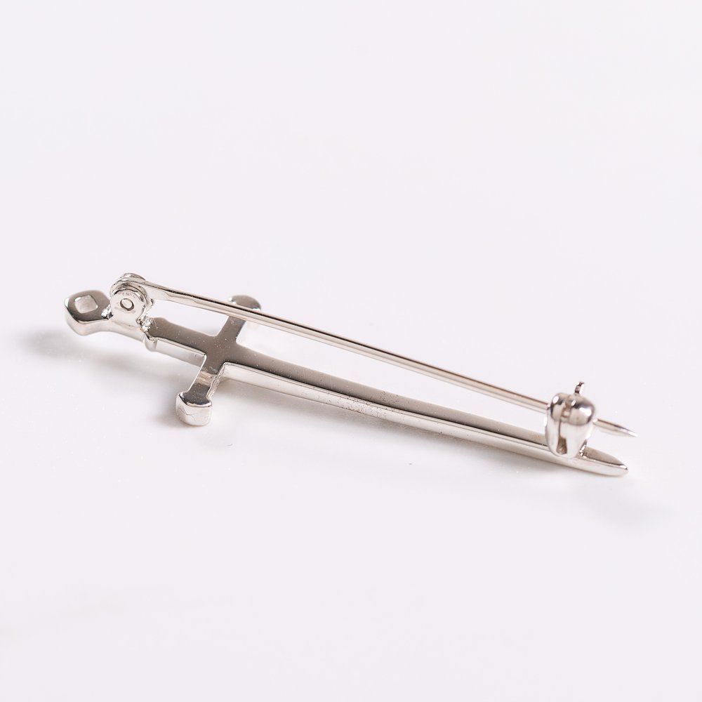 Sterling Silver St. Michael Quis ut Deus Sword Lapel Pin