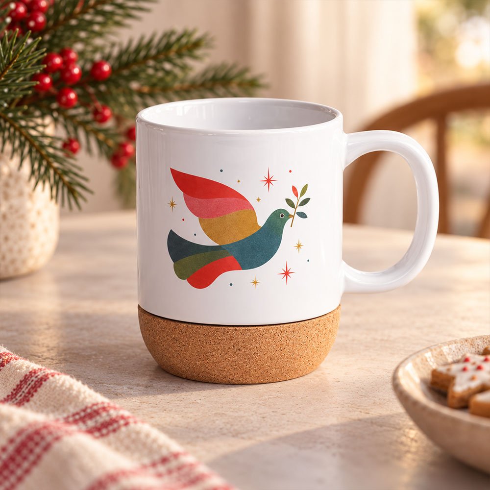 Dove of Peace Cork Bottom Christmas Mug