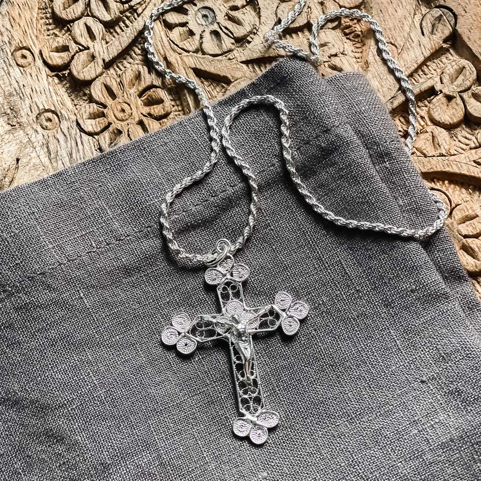 Silver Filigree Crucifix Necklace
